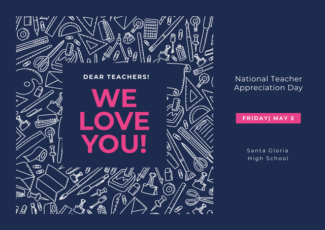 Awesome National Teacher Appreciation Day Greetings In Blue Poster B2 Horizontal Design Template