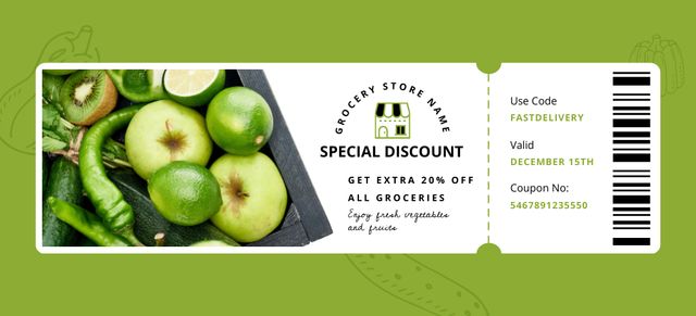 Template di design Special Offer of Grocery Store Coupon 3.75x8.25in