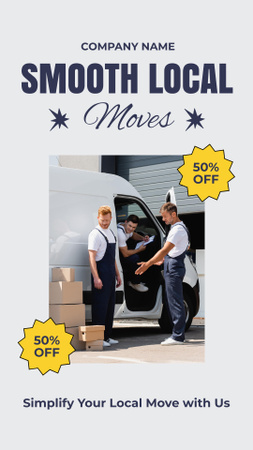 Реклама услуг плавного переезда с доставкой возле грузовика Instagram Story – шаблон для дизайна