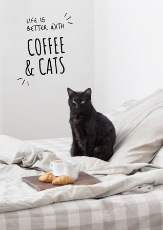 Cat with Morning Coffee Poster Design Template