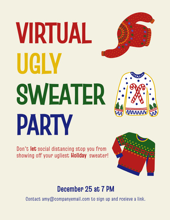 Modèle de visuel Annonce de l'événement Virtuel Ugly Sweater Party - Poster 8.5x11in