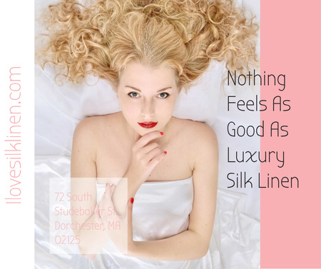 Woman resting in bed with silk linen Facebook Design Template