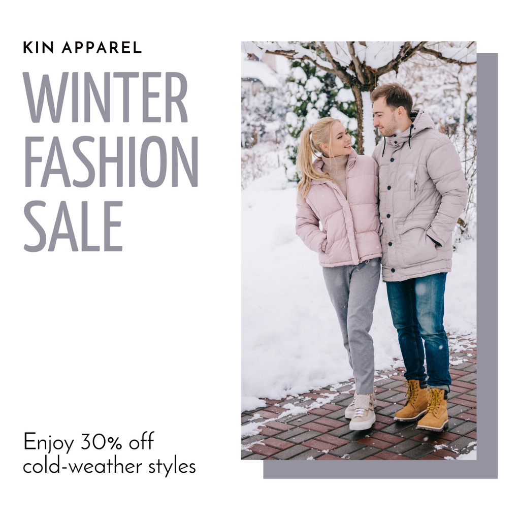 Winter Sale Announcement with Cute Couple Instagram Πρότυπο σχεδίασης