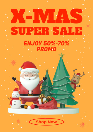3d Santa Illustration on X-mas Sale Offer Poster Design Template