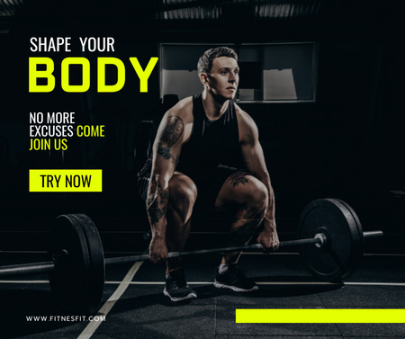 Strong Man Doing Exercise in Gym Facebook Design Template