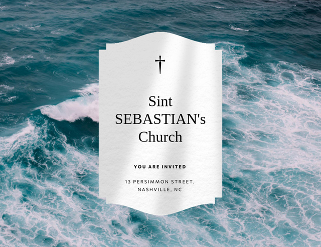 Church Invitation with Christian Cross with Beautiful Ocean Waves Flyer 8.5x11in Horizontal Design Template