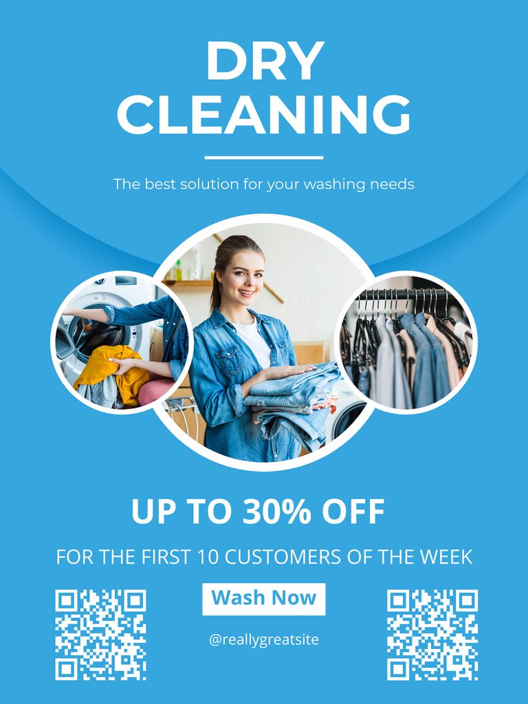 Dry Cleaning Ad with Offer of Discount Poster US Design Template