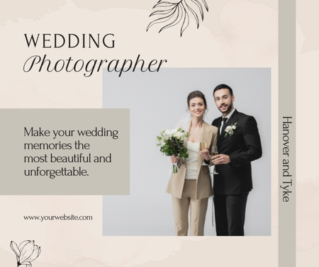 Plantilla de diseño de Servicios de fotógrafo de bodas con pareja joven Facebook 