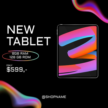 Announcement of Sale of New Tablet on Black Instagram AD tervezősablon