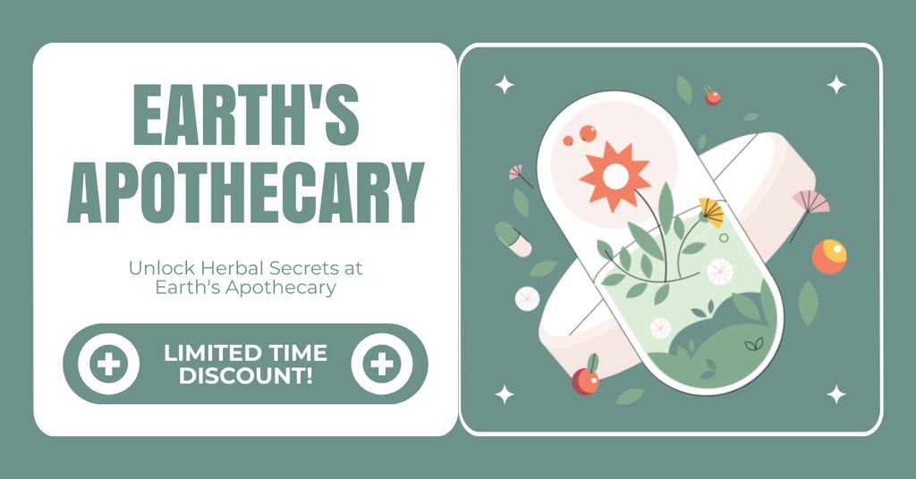 Earth Apothecary With Discount And Herbal Pills Facebook AD Tasarım Şablonu