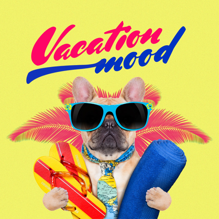 cão engraçado em óculos de sol em férias Instagram Modelo de Design