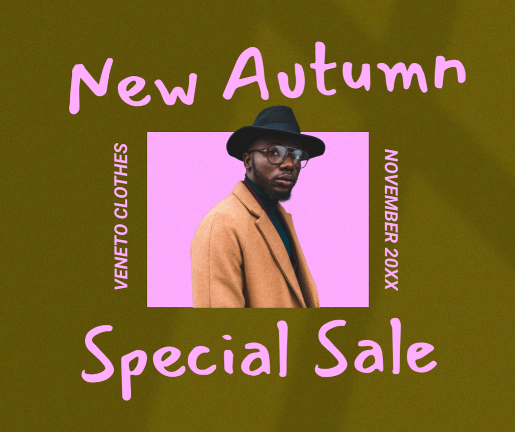 Autumn Sale Announcement with Stylish Young Guy Facebook Design Template