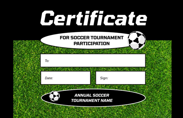 Soccer Tournament Participation Award Certificate 5.5x8.5in Tasarım Şablonu