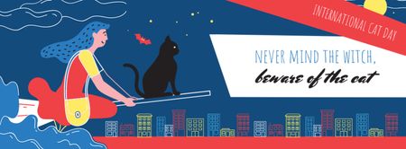 Plantilla de diseño de día internacional del gato chica volando con gato negro Facebook cover 