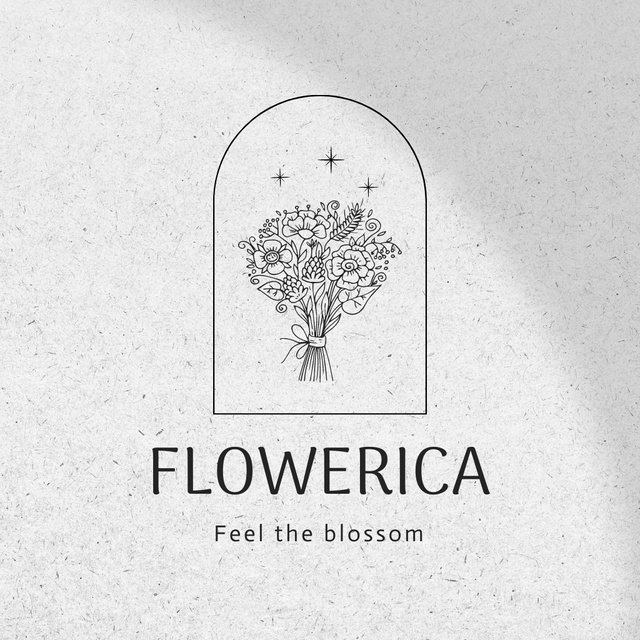 Flower Shop Ad with Sketch of Bouquet Logo Design Template
