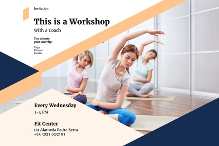 Sports Studio Ad with Women Practicing Yoga Poster 24x36in Horizontal Design Template