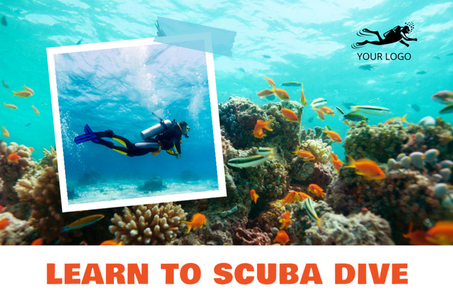 Scuba Diving Learning with Man Underwater Postcard 4x6in Design Template