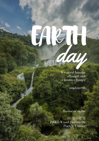 World Earth Day Announcement with Beautiful Waterfall Poster 28x40in Šablona návrhu