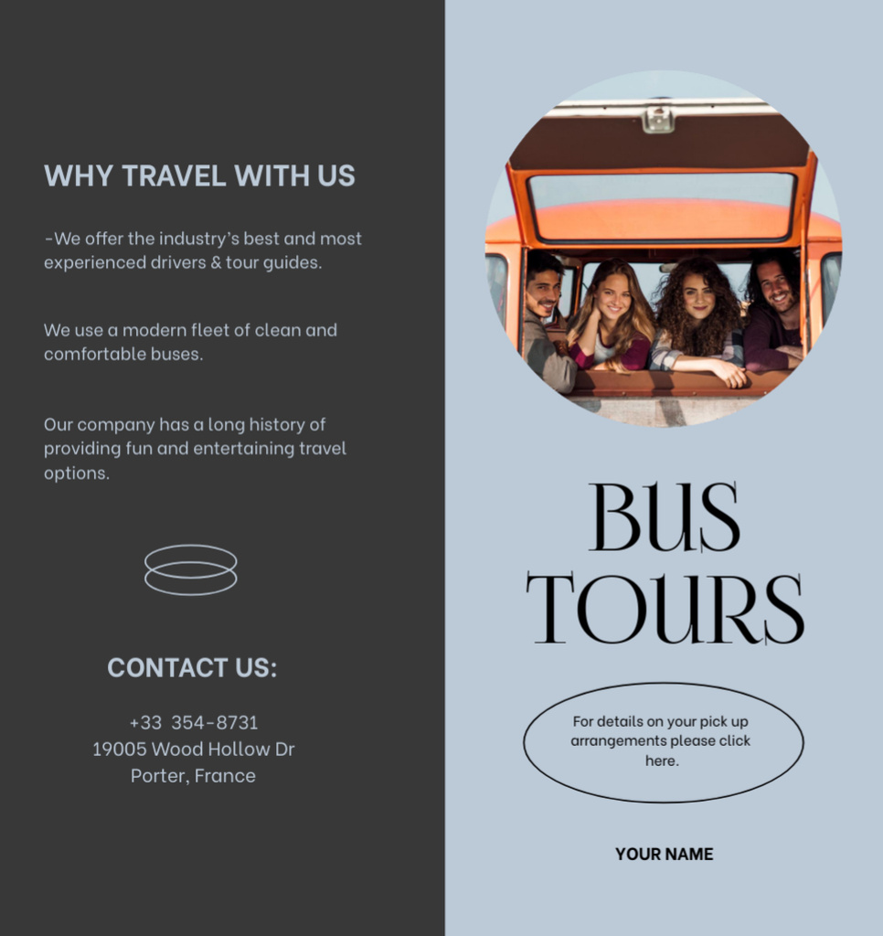 Captivating Bus Travel Tours Offer Brochure Din Large Bi-fold Modelo de Design