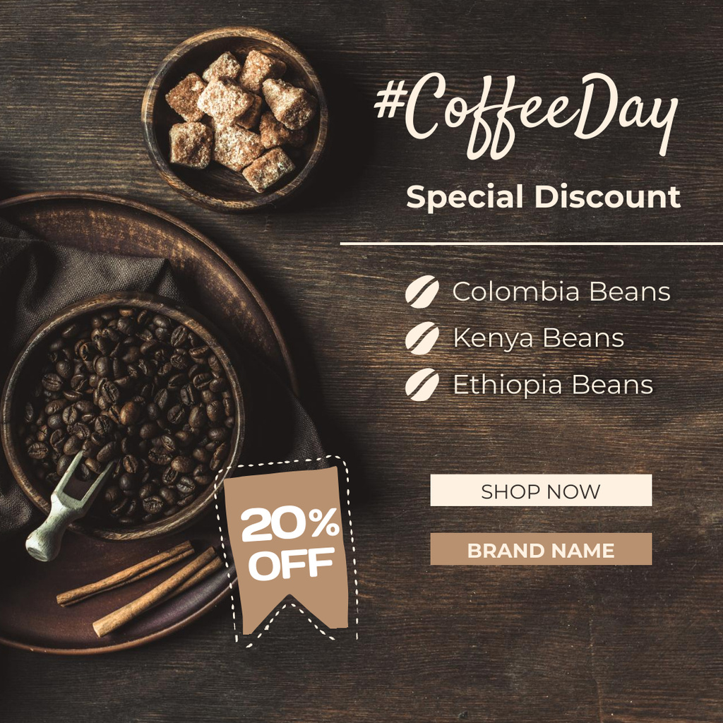 Ontwerpsjabloon van Instagram van World Coffee Day Greetings And Discount For Coffee Beans
