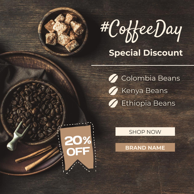 World Coffee Day Greetings And Discount For Coffee Beans Instagram Tasarım Şablonu