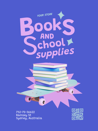 Books and School Supplies Sale Offer Poster US Design Template