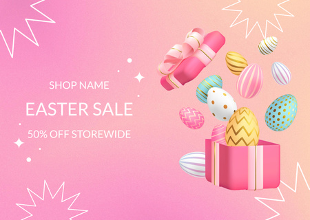 Platilla de diseño Easter Sale Announcement with Colorful Eggs in Gift Box Card