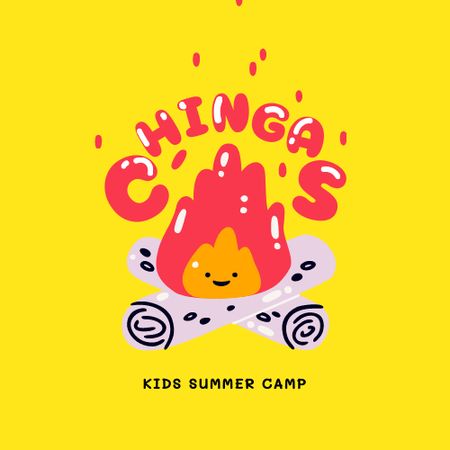 Kids Camp Ad with Cute Campfire Logo Design Template