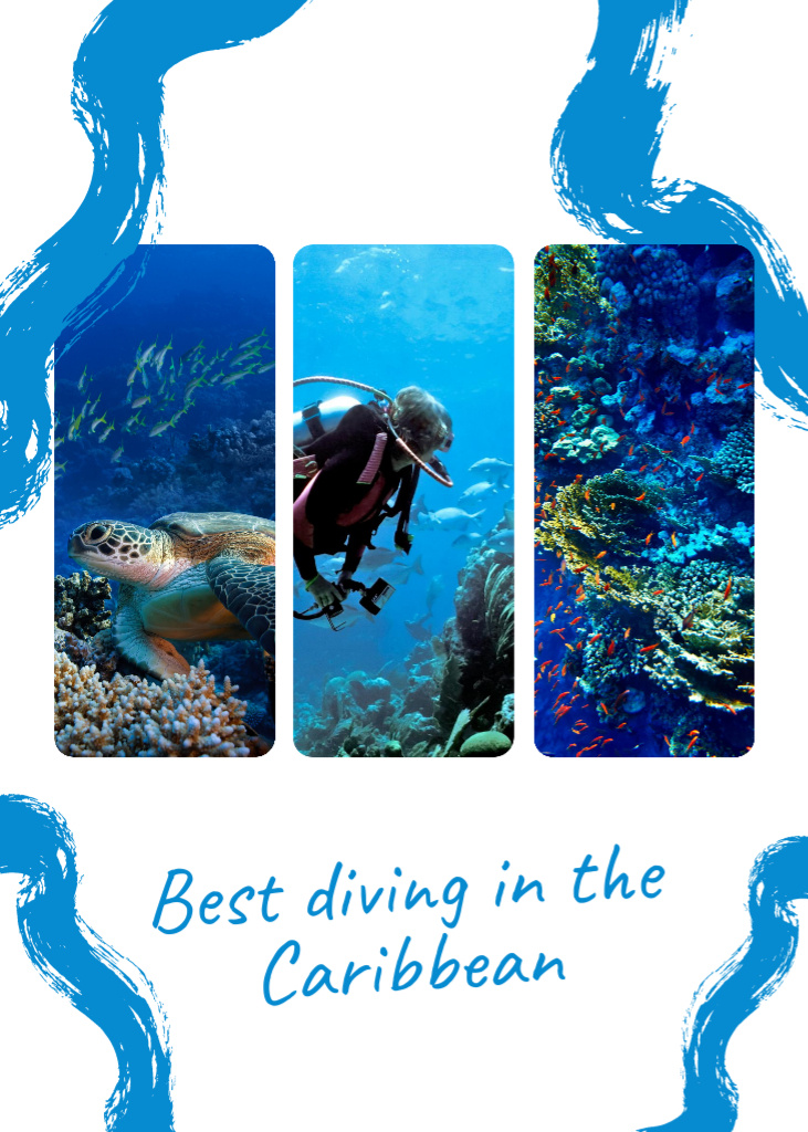 Scuba Diving in the Caribbean with Man floating Underwater Postcard 5x7in Vertical Tasarım Şablonu