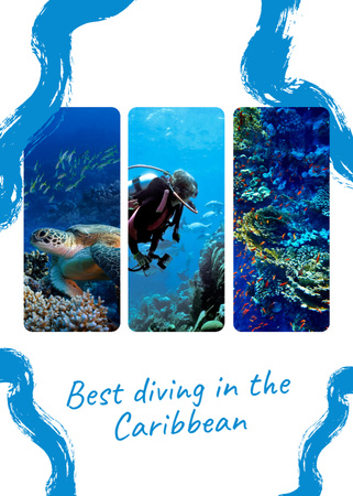 Scuba Diving in the Caribbean with Man floating Underwater Postcard 5x7in Vertical Design Template