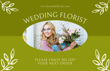 Designvorlage Rabatt auf Floristendienste für Hochzeiten bei Green Layout für Thank You Card 5.5x8.5in
