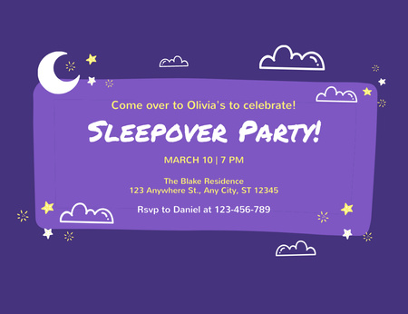 Plantilla de diseño de Sleepover Party Purple Invitation 13.9x10.7cm Horizontal 
