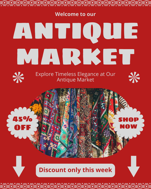 Szablon projektu Antique Market With Colorful Items And Weekly Discounts Instagram Post Vertical