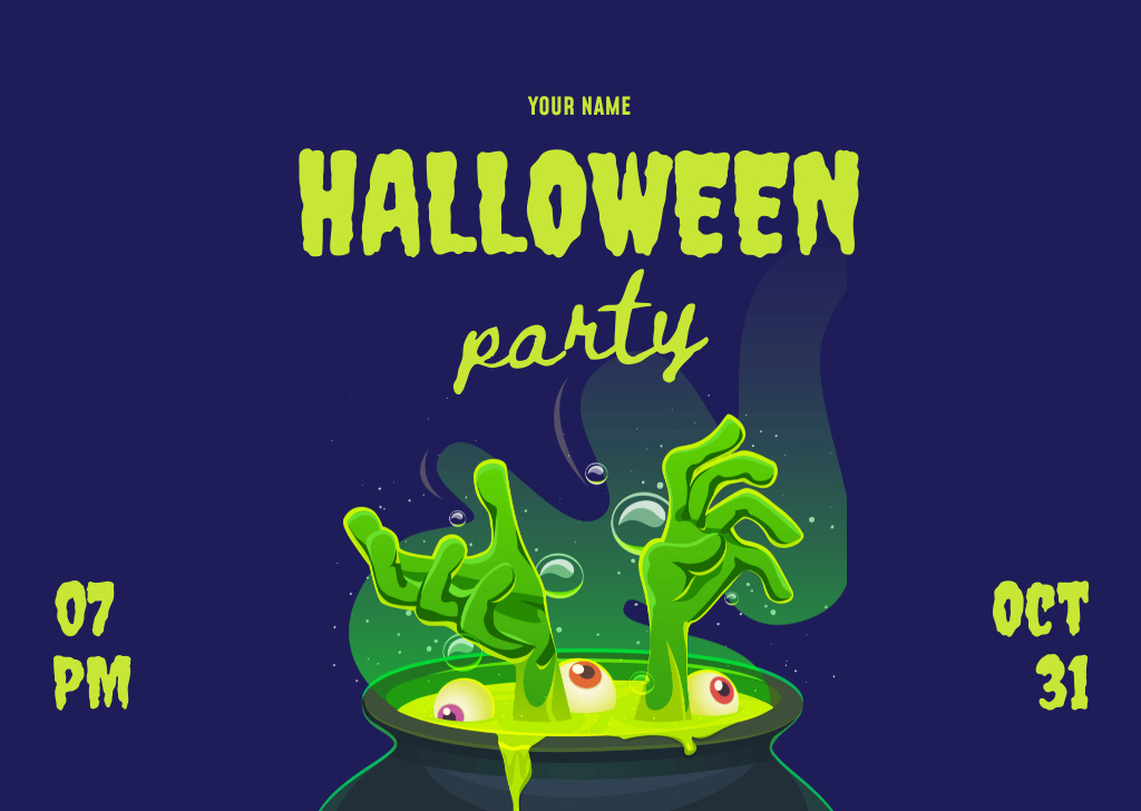 Modèle de visuel Mysterious Halloween Party With Potion in Cauldron - Flyer A6 Horizontal