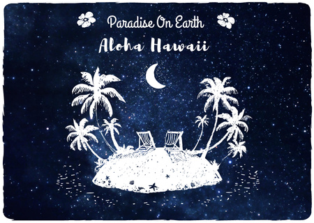 Hawaii Island Under Night Sky Postcard Design Template