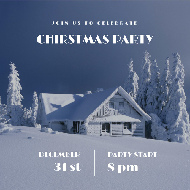 Christmas Party Ad in Cute Snowy House Instagram tervezősablon