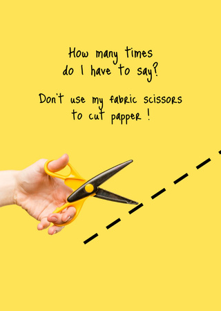 Funny Phrase With Tailor Holding Scissors Postcard A6 Vertical Design Template