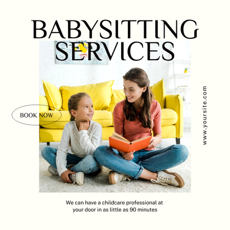 Platilla de diseño Babysitter Service Announcement with Woman and Girl in Living Room Instagram