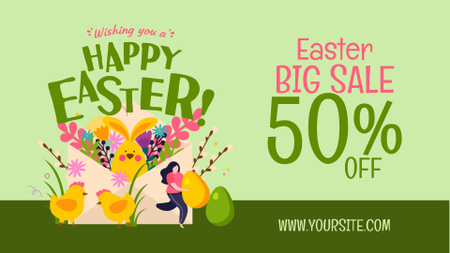 Bright Illustration of Easter Sale FB event cover tervezősablon