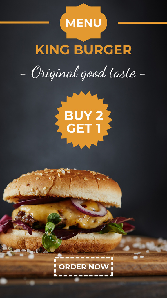 Ontwerpsjabloon van Instagram Story van Cafe Ad with Tasty Burger And Promo