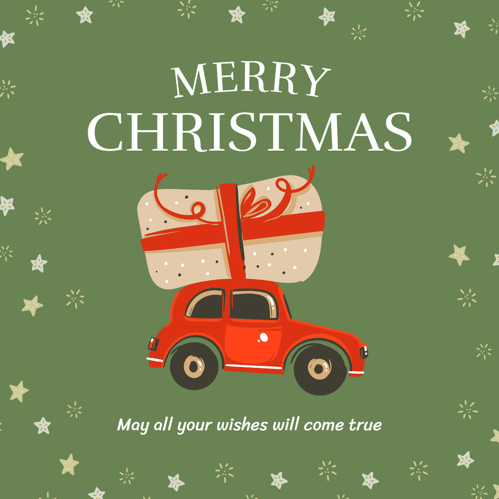 Cute Christmas Greeting with Present on Car Instagram Design Template
