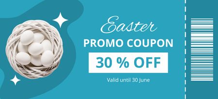 Easter Promo with White Chicken Eggs in Wicker Basket Coupon 3.75x8.25in Design Template