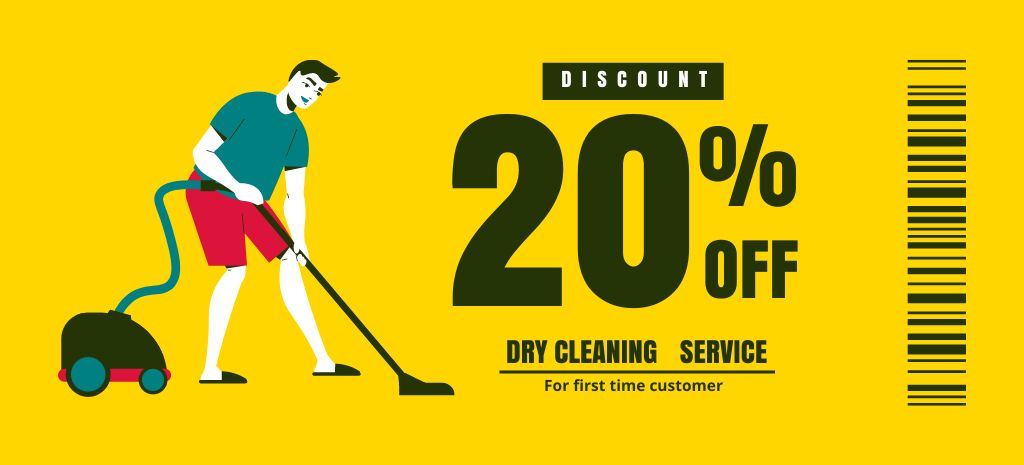 Discount Offer with Man cleaning Carpet Coupon 3.75x8.25in Design Template