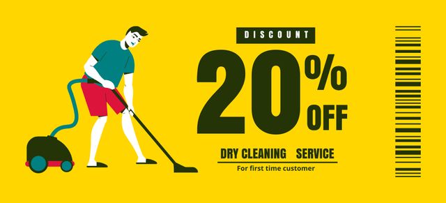 Discount Offer with Man cleaning Carpet Coupon 3.75x8.25in Modelo de Design