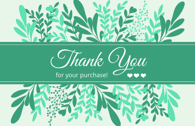 Thank You Phrase with Plain Green Leaves and Branches Thank You Card 5.5x8.5in – шаблон для дизайну
