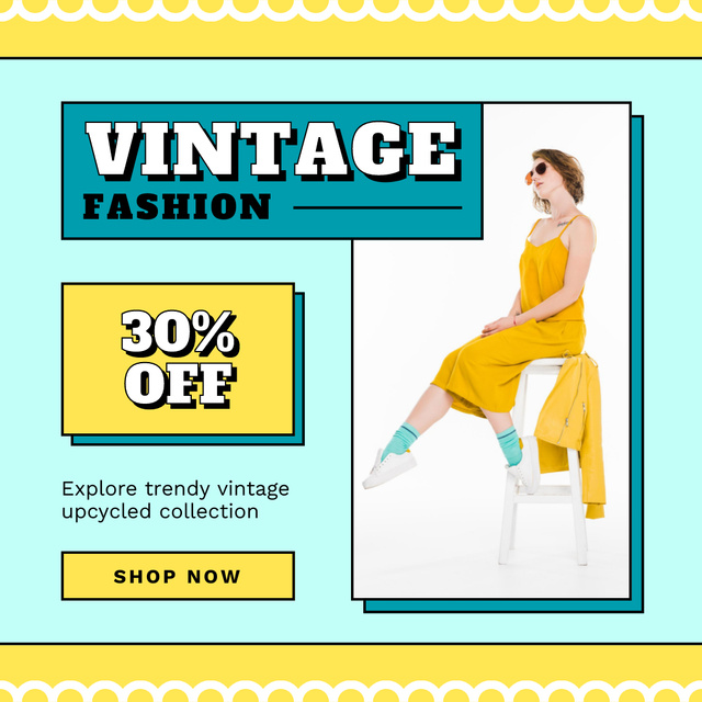 Modèle de visuel Pre-owned clothes retro summer fashion - Instagram AD