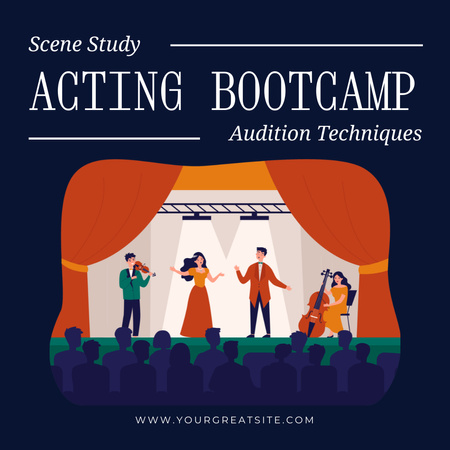 Designvorlage Bühnenstudien- und Vorspieltechniken im Bootcamp für Instagram AD