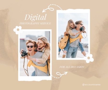 Digital Photography Service Offer with Cute Couple Facebook Modelo de Design