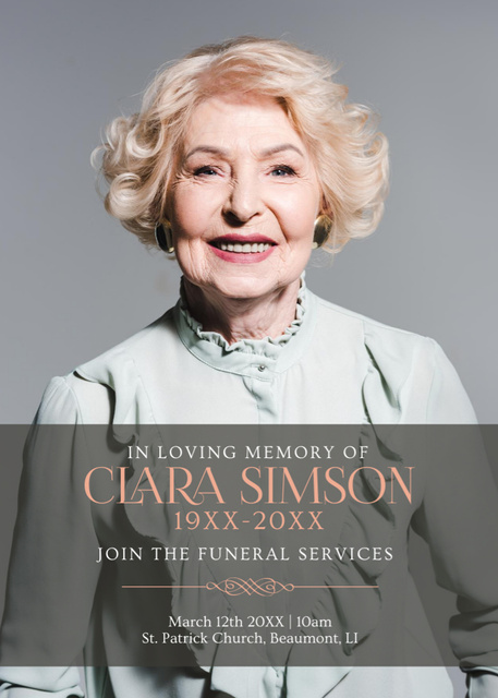 Funeral Service Announcement with Photo on Grey Invitation – шаблон для дизайна