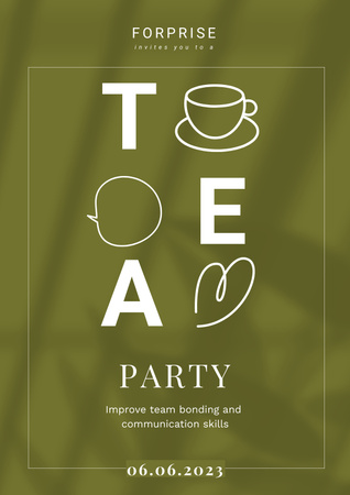 Tea Party Announcement with Cups Illustration Poster Design Template